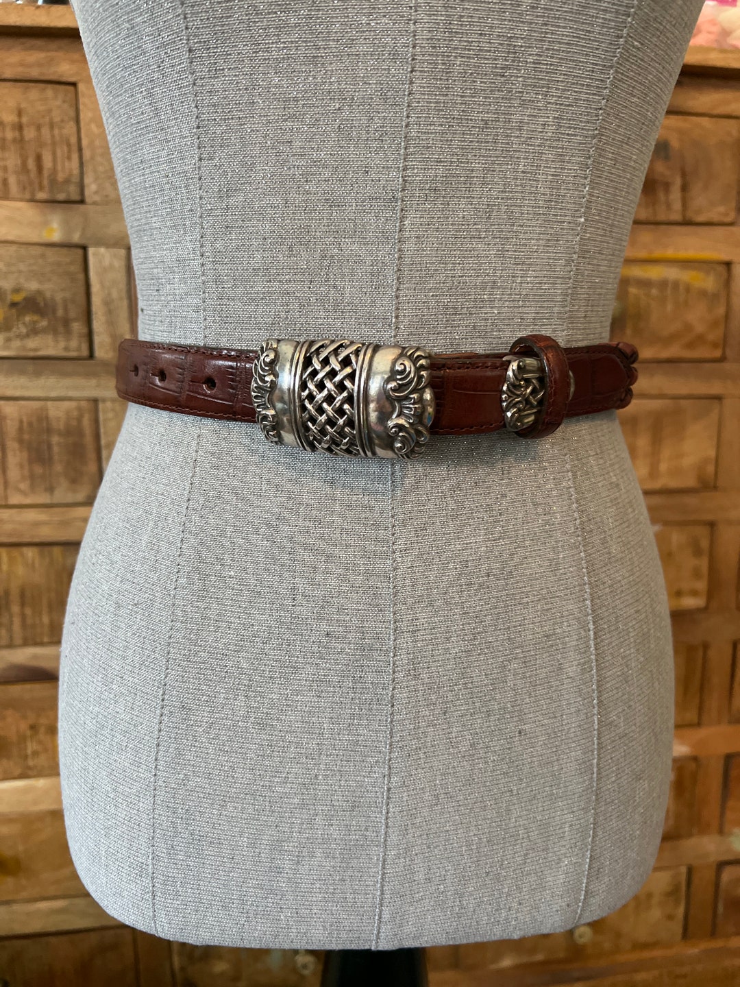 Vintage Brighton Women’s Large Brown Leather Belt with Silver Tabs and Buckle Vintage Brighton Belt / Wide Leather With Silver Accents and  main image 3
