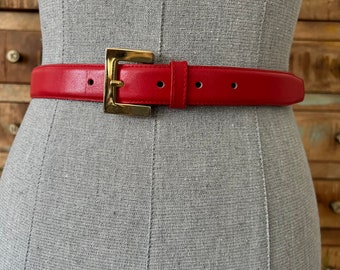 Vintage Ann Taylor red leather belt with gold tone buckle