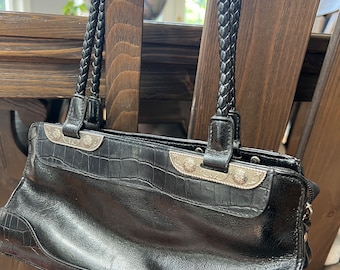 Mixed Media Bueno Satchel Handbags Vintage Bueno, Black Croc