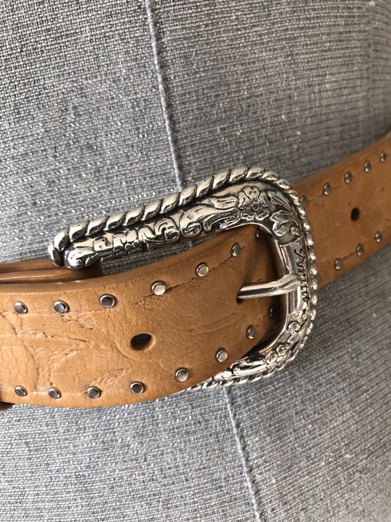 Ariat Tan Embossed Leather Studded Western Silver Tone  display picture 1