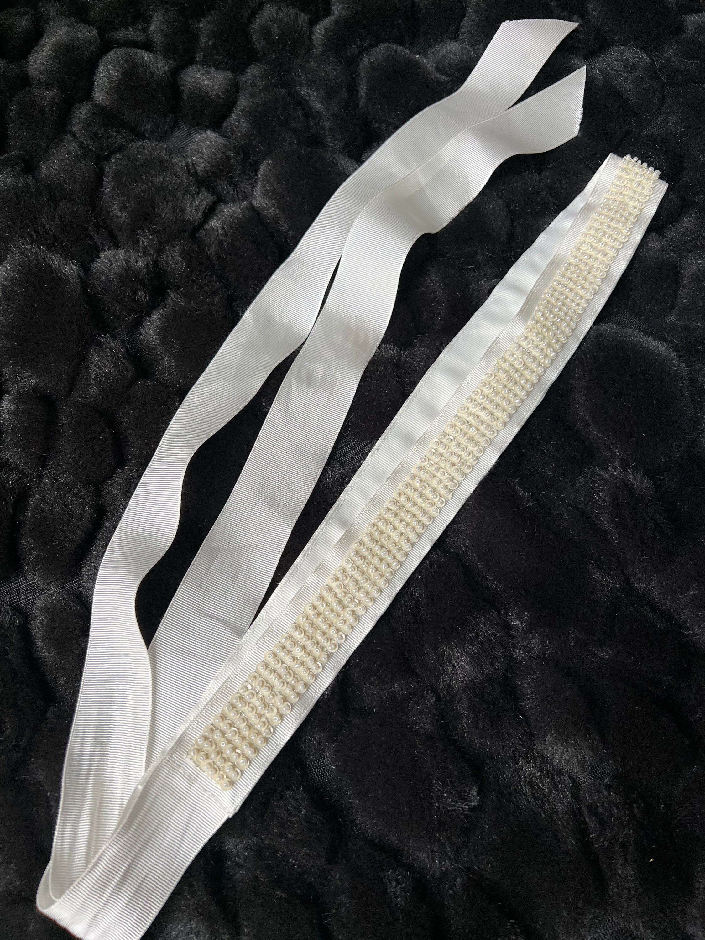 Hand Beaded Grossgrain Ribbon Belt Hand-Sewn Silver Rhinestone Wedding Dress Belt with Ribbon main image 2