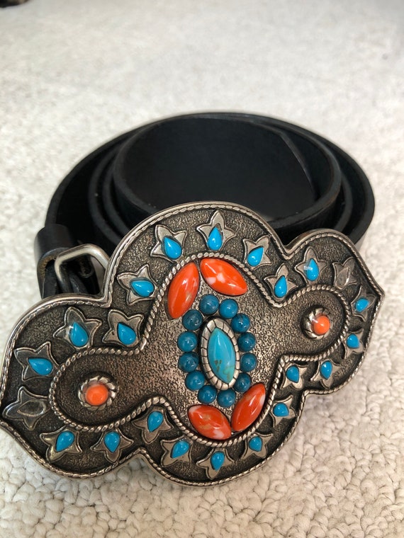 Vintage 90s? Express Black Embossed Waist Belt With Bead  display picture 2