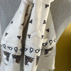 Vittorio vintage equestrian fox hunt fringed silk scarf