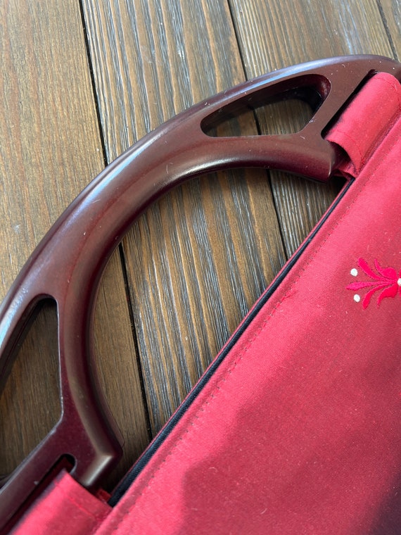 Beautiful handmade burgundy red silk floral embro… - image 9