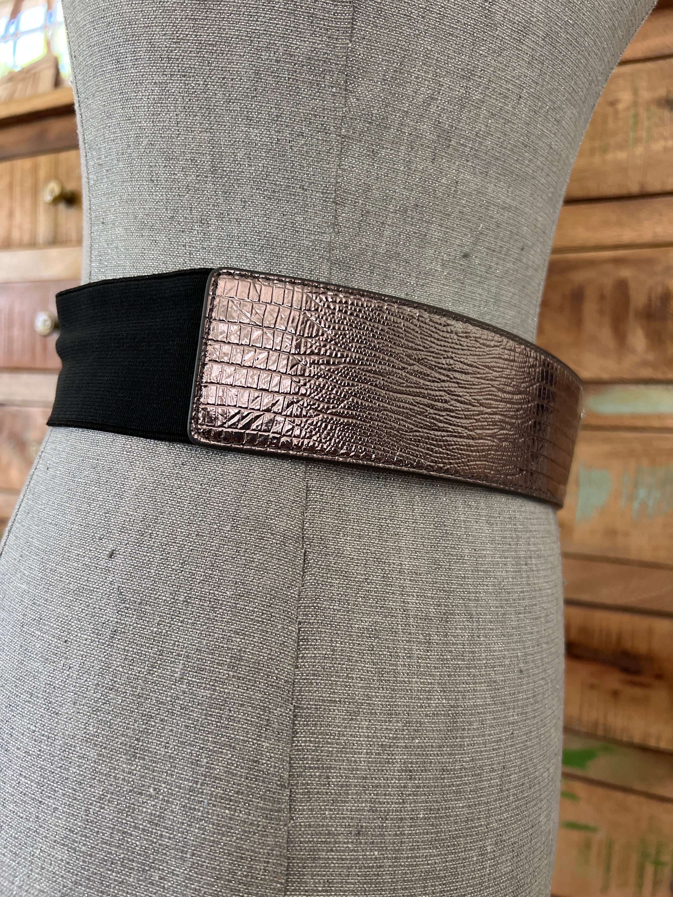 Vintage BeBe Gold Chain Statement Belt Black Croc Embossed Wide Waist Belt BALENCIAGA BB croc-effect leather waist belt | NET-A-PORTER main image 4