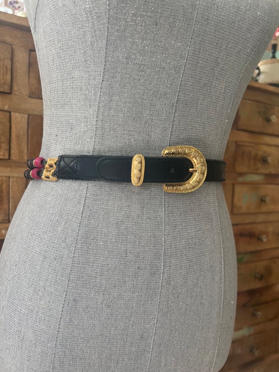 Vintage Express Leather Belt: Beaded Gold Metal Link, Size  display picture 1