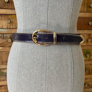 Vintage The Limited , deep purple/gold metallic rimmed Italian leather belt