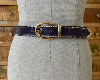Vintage The Limited , deep purple/gold metallic rimmed Italian leather belt