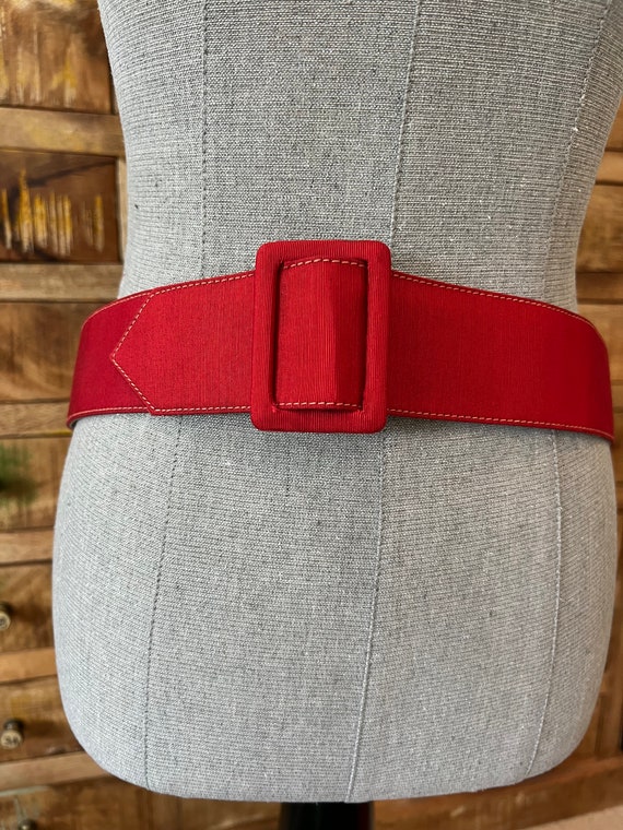 Vintage red/tan topstitching waist belt - image 1