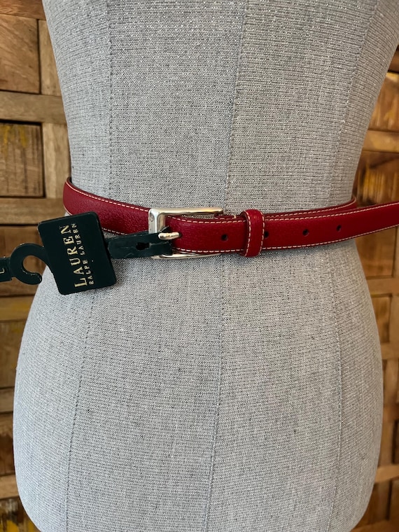 Lauren Ralph Lauren, Red Leather Skinny Belt - Etsy display picture 3
