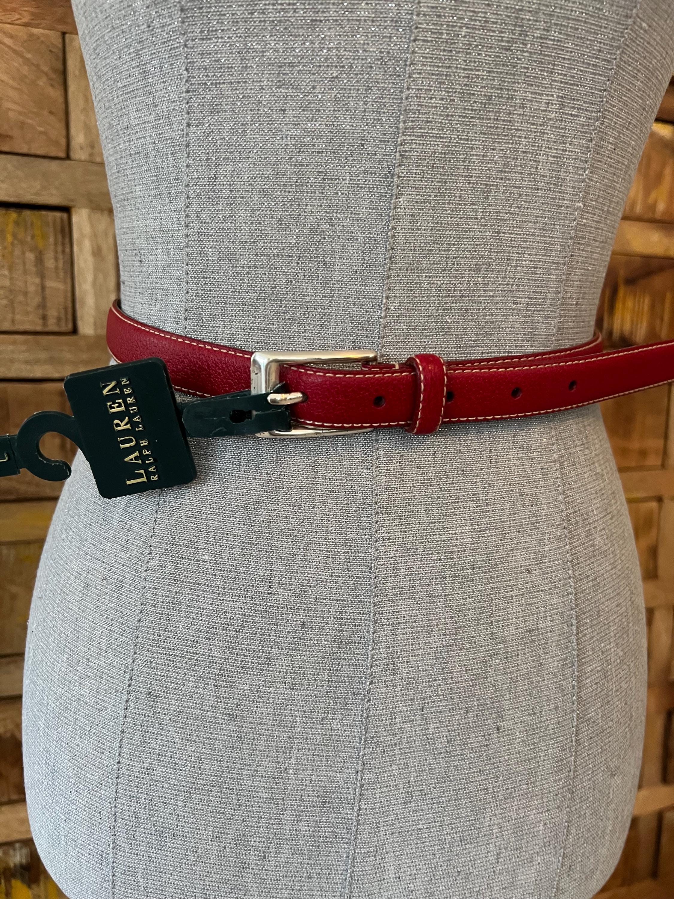 Lauren Ralph Lauren, Red Leather Skinny Belt - Etsy display picture 1