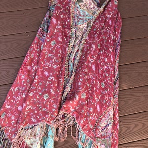 Soft surroundings Bohemian embroidered fringed wrap image 7