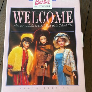 Vintage 1997 the official Barbie collectors club welcome box with doll clothes