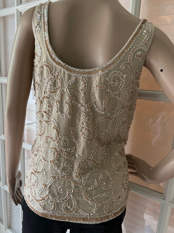 Vintage 90s Oleg Cassini tan beaded sequined dres… - image 3