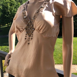 Vintage Tracy Reese champagne silk embellished Art Deco style top image 1