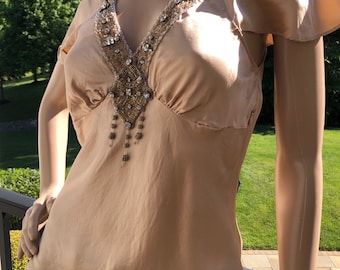 Vintage Tracy Reese Champagner Seide verschönert Art Deco Stil Top