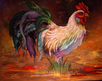Rooster Oil Painting Etsy