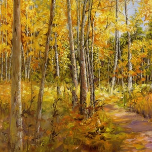 Aspen tree Painting,birch tree Print, original Autumn Landscape painting,Autumn tree print,Autumn decor ptg,Autumn Art, mothers day gift