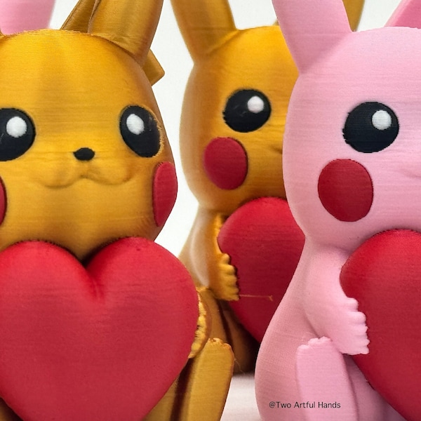 Pokemon Pikachu 3D Printed 3" Anime Toy Fidget Desk Decor Pika Red Heart For Her For Him Love Valentine Gift Under 20 Girlfriend Boyfriend