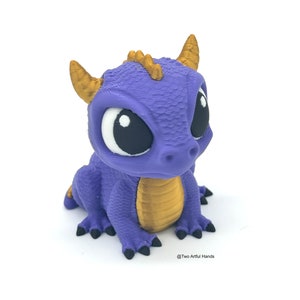 Cute Purple Baby Dragon Gift Gold Adorable 3D Printed