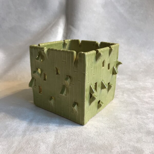 Modern Design Green Square Orchid Pot - Indoor Orchid Pottery - Chic Vessle for Orchids - Cube Vase with Ventilation Holes - Custom Designed