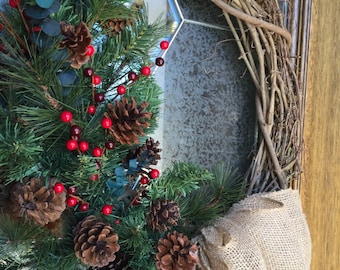 rustic christmas wreath rustic holiday wreath burlap bow red berries pine cones feathers grapevine wreath - Etsy Christmas Decorations rustic christmas wreath rustic holiday wreath burlap bow red berries pine cones feathers grapevine wreath - Etsy Christmas Decorations