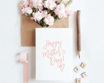 Mother's Day Card with Blush Font and Matching Envelope | Happy Mother's Day Card for Mum | Beautiful and Simple Card for Mother's Day