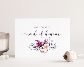 Will You Be My Maid of Honour Proposal Card with Beautiful Watercolour Floral Bouquet