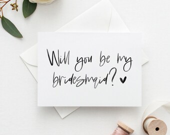 Will You Be My Bridesmaid Card | Maid of Honour Proposal | Fun Bridesmaid Card with Modern Script Font and Love Heart | Bridesmaid Box Card