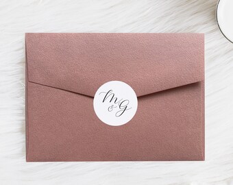 Envelope Sticker with Initials for Wedding Invitation Envelopes | Personalised 40mm Round Labels x 24 Per Sheet | Classic Script Font