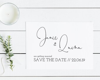 Save the Date Printable PDF or Printed | Modern Save the Date Card with Script Font | Simple Save the Date Wedding Invite | Janie & Quinn