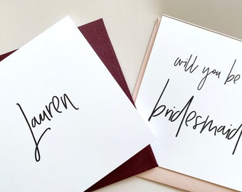 Personalised Will You Be My Bridesmaid Card | Bridal Party Proposal Card | 140mm Square Card with Modern Script Font | Be My Best Man Card