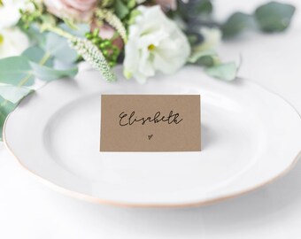 Wedding Place Cards with Guest Name and Love Heart | Printed Rustic Wedding Name Cards for Reception Dinner | Modern Script Font Place Cards