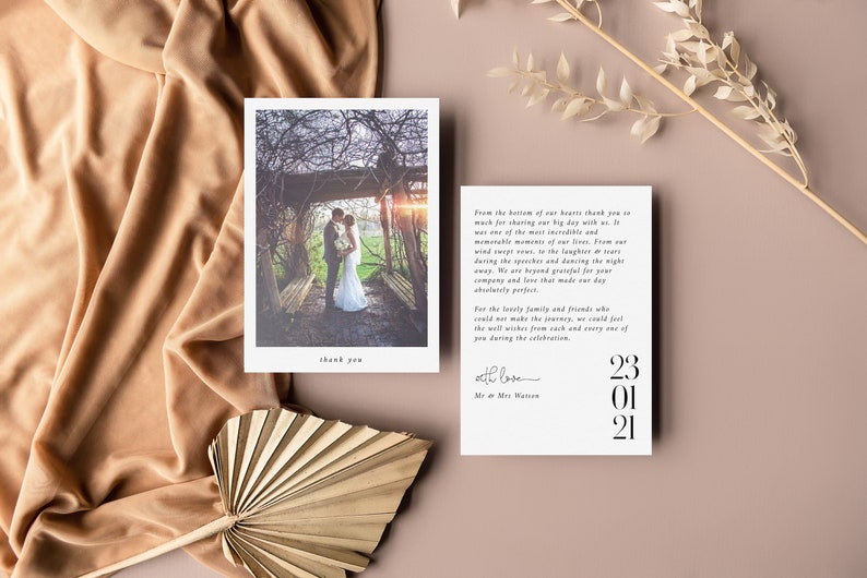 Wedding Photo Thank You Card Printed Double Sided with Custom Personalised Message Printed Wedding Thank You Card Ashley Chris Suite image 1