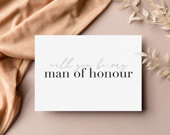 Will You Be My Man of Honour Proposal Card | Unconventional Wedding Party Roles | Untraditional Bridal Party | Be My Groomsmaid Card