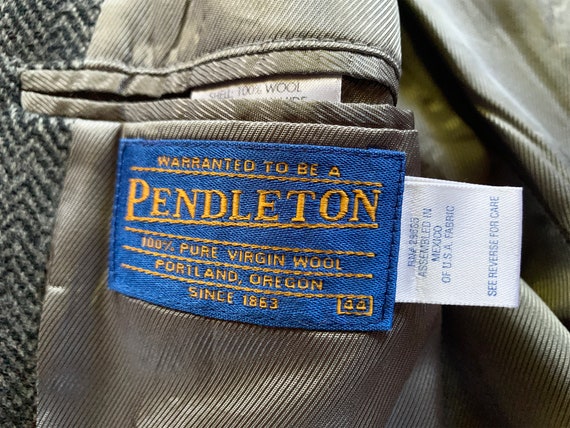 1980s Black Herringbone Pendleton Jacket Elbow Pa… - image 8