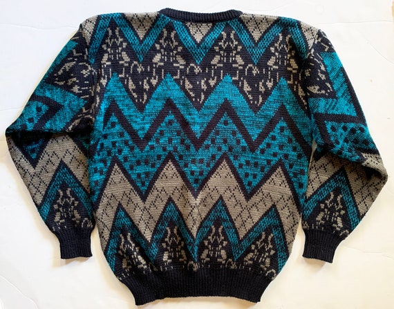 1980s Abstract Green and Tan Sweater - image 2