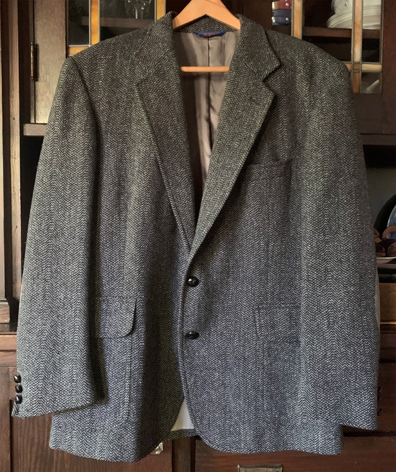 1980s Black Herringbone Pendleton Jacket Elbow Pa… - image 4