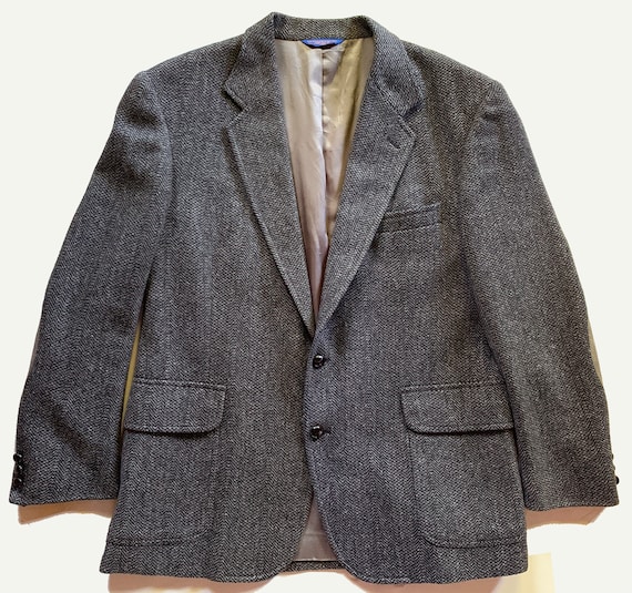 1980s Black Herringbone Pendleton Jacket Elbow Pa… - image 1