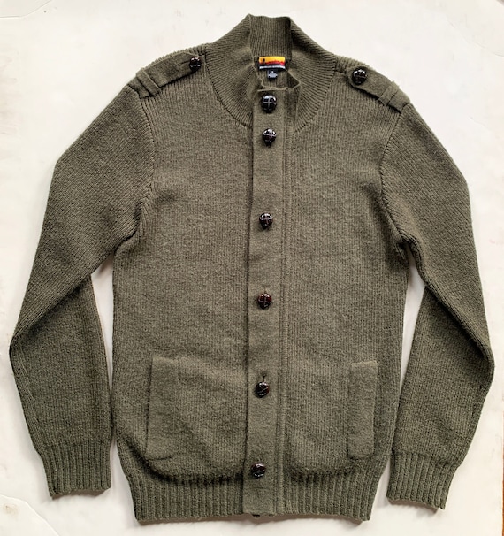 Olive Drab Military Style Cardigan Zip Up with Bu… - image 1