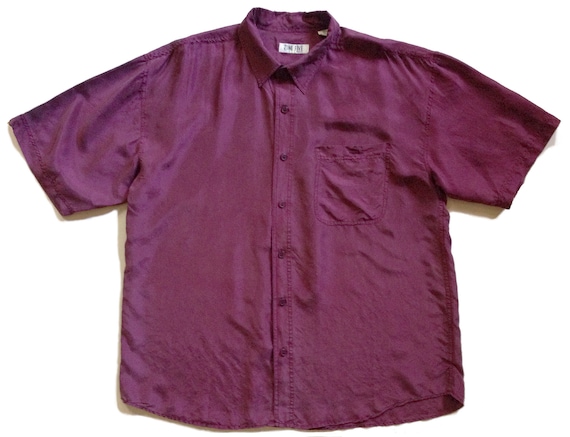1980s Maroon Washed Silk SS Shirt XL