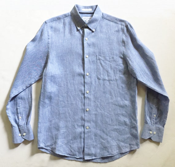 Blue Linen LS Button Down Shirt S