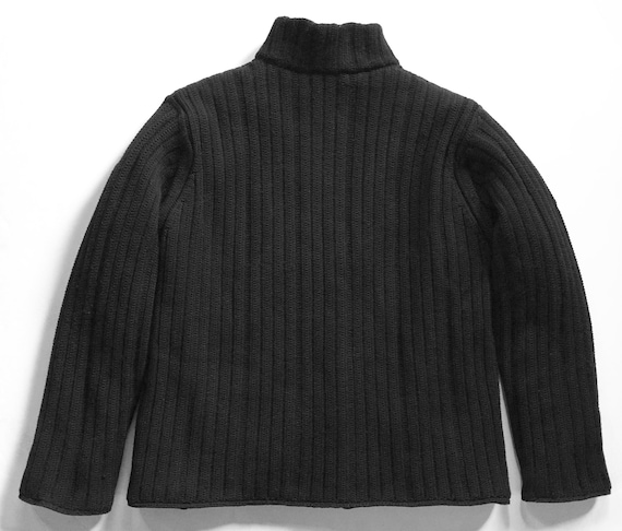 Black Wool Rib Zip Front Lined Sweater Jacket Min… - image 2