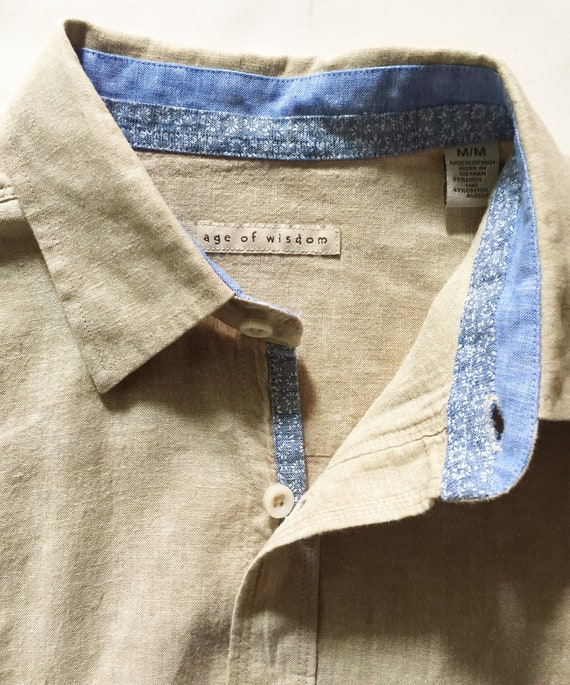 Natural Linen Blend Shirt with Chambray Trim