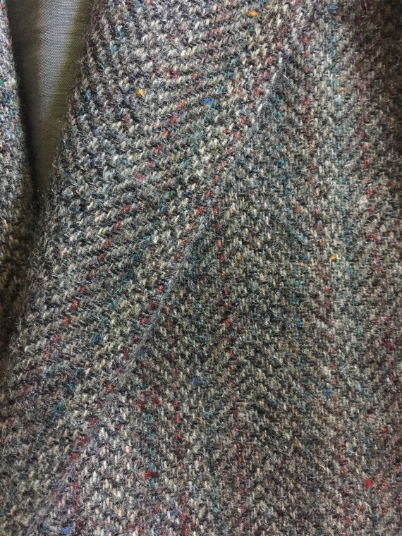 1970s Grey Wool Herringbone Tweed Jacket with Color S… - Gem