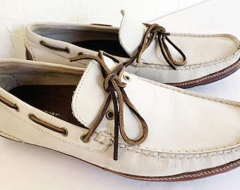Zapatos de cubierta Rockport de cuero blanco Sz 10