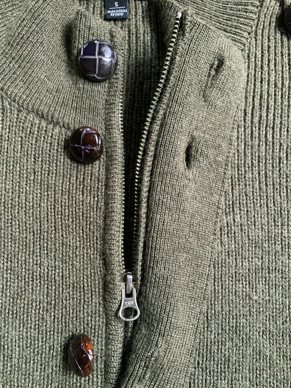 Olive Drab Military Style Cardigan Zip Up with Bu… - image 3