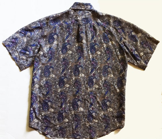 1980s Baroque Print Silk Blue and Taupe SS Shirt - image 2