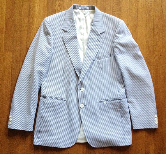Vintage Grey Seersucker Pinstripe 2 Button Blazer