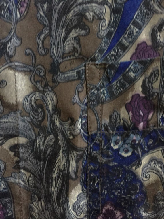 1980s Baroque Print Silk Blue and Taupe SS Shirt - image 6
